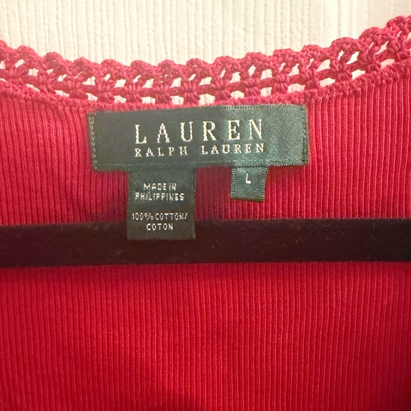 Ralph Lauren V-Neck Crochet Trim Sleeveless Tank Red Large - Picture 2 of 6
